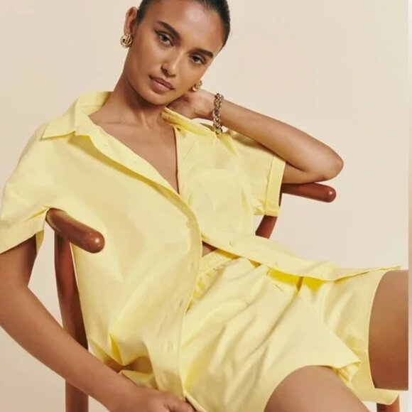 Reformation Caleb Oversized Shirt + Shorts 2 Piece Set Summer Yellow - Picture 1 of 8